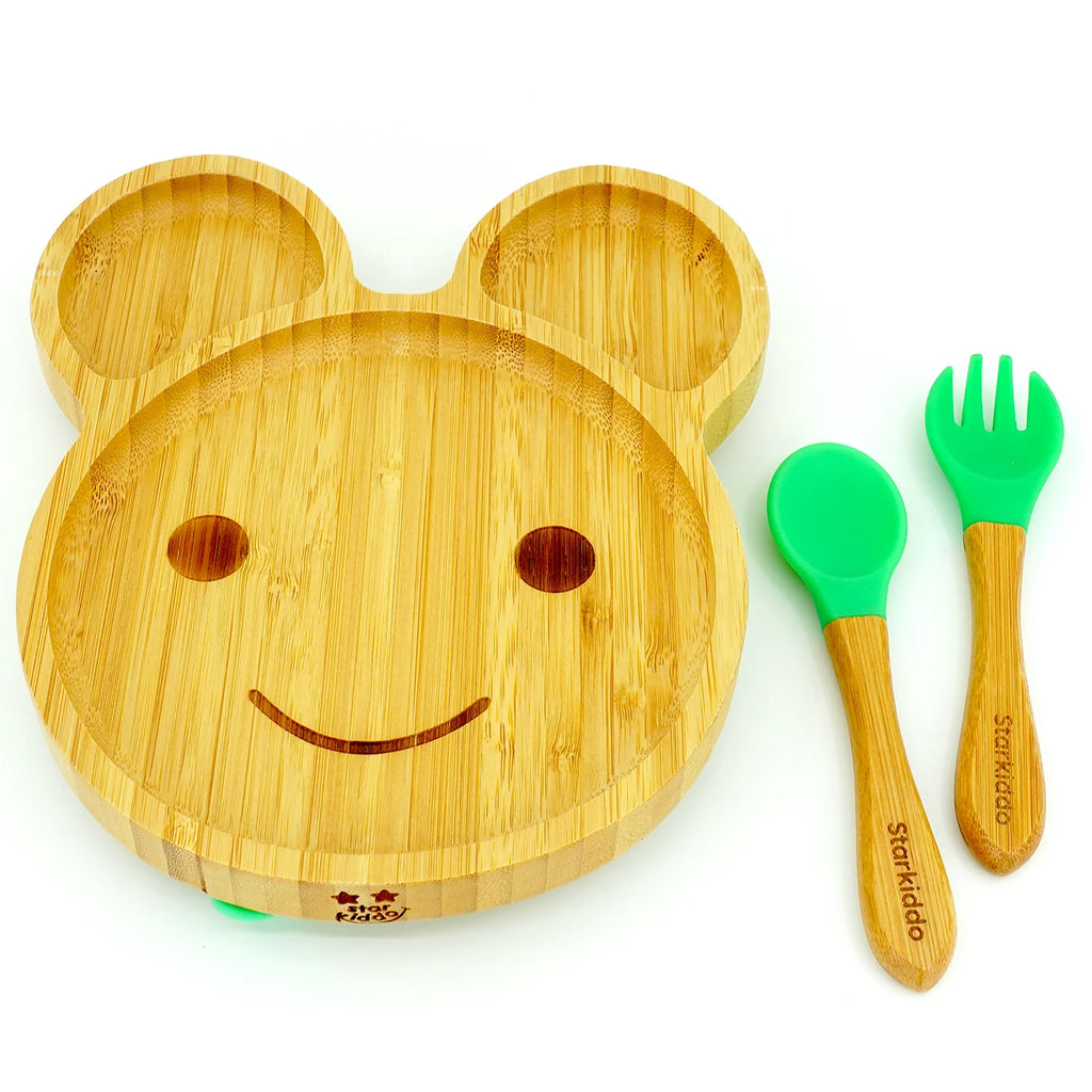 Bamboo Suction Plate and Spoon and a fork