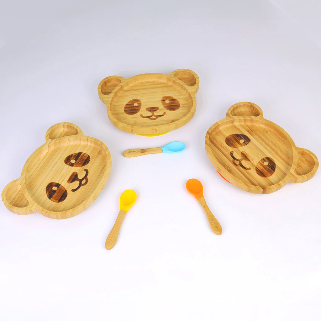 Panda Bamboo Suction Plates and Spoons Set
