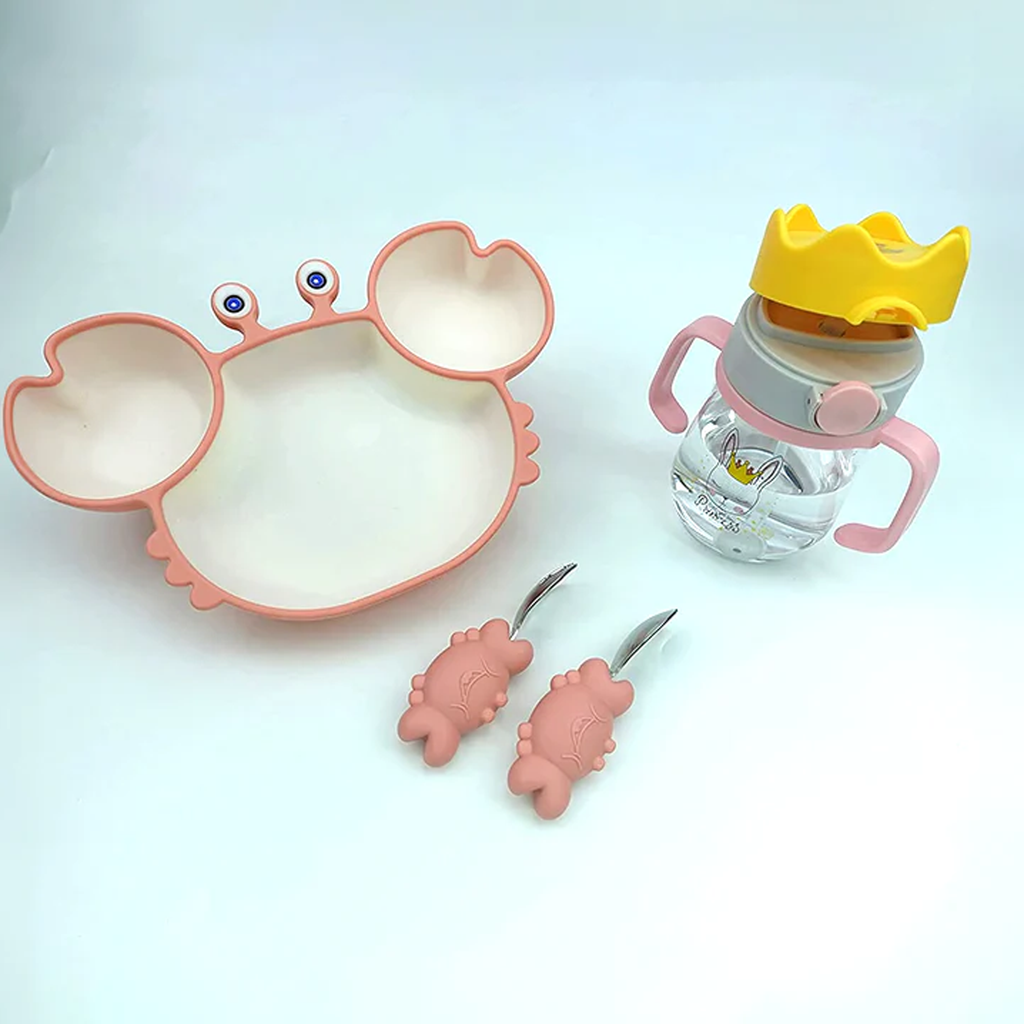 Crab Shape Silicone Suction Plates with Sipper Bottle