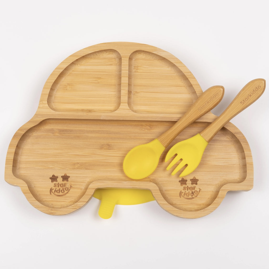 Bamboo Suction Plates with Silicone Spoon and Forks