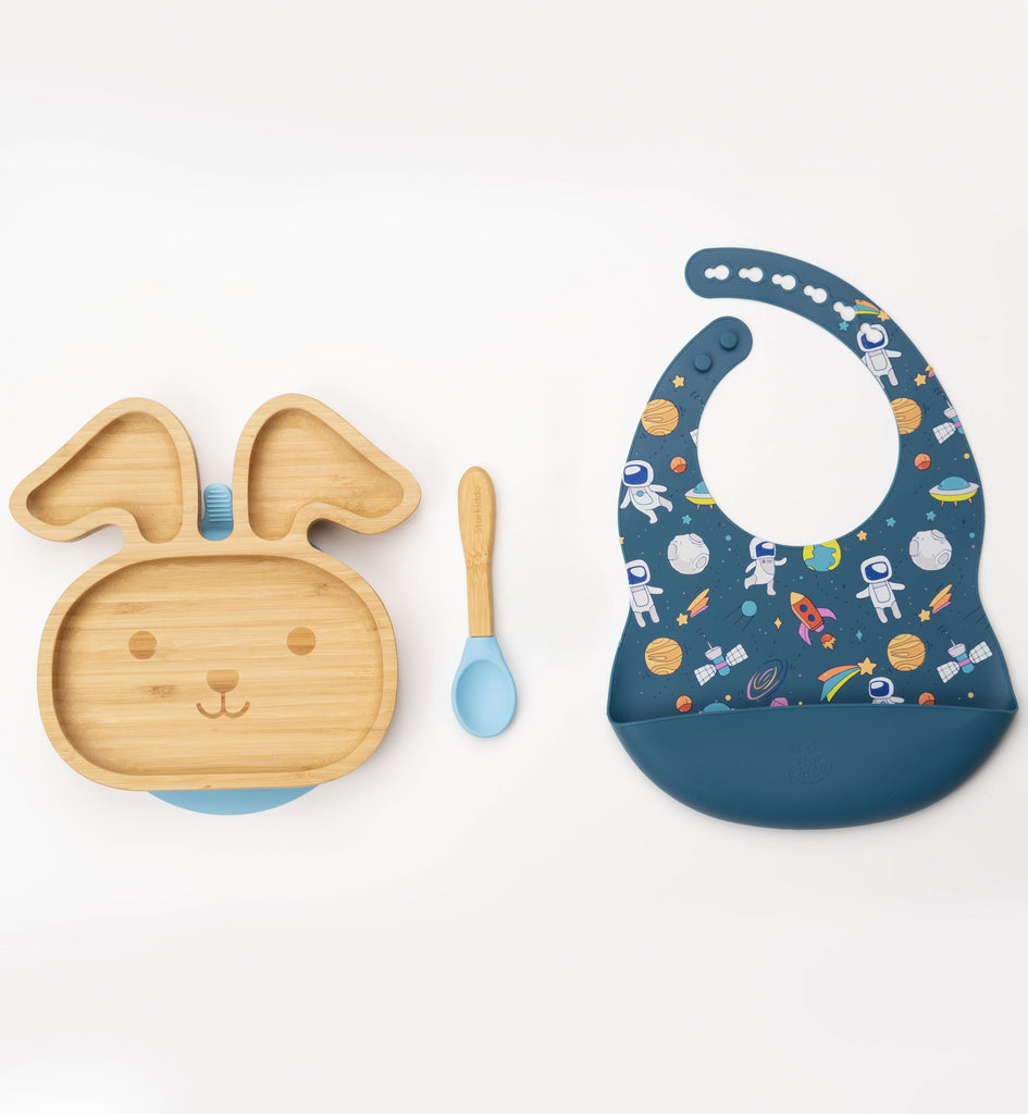 Bunny Shaped Bamboo Suction Plate with Feeding Bib