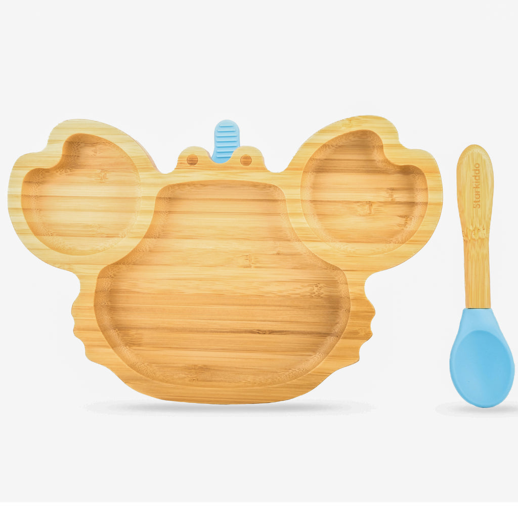 Crab Shaped Bamboo Plate with Suction 