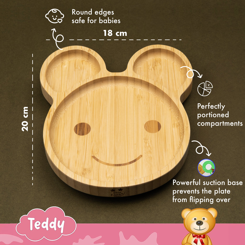Teddy Shaped Bamboo Suction Plate 