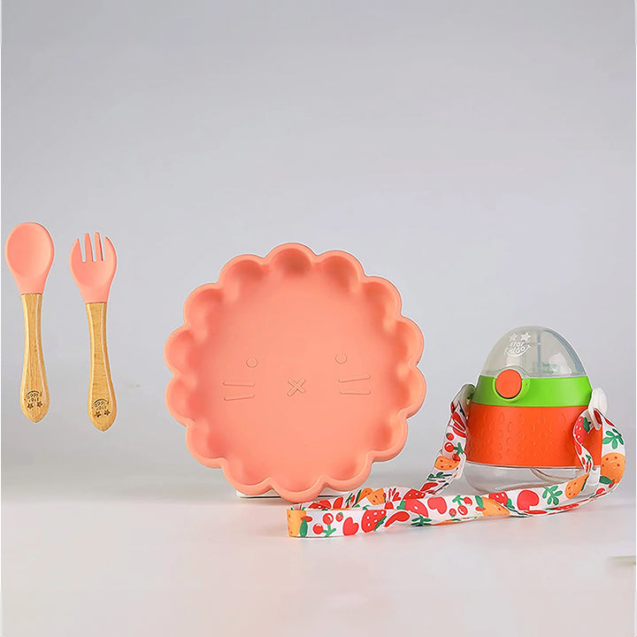 Simba Shape Silicone Suction Plates and Spoons with Sippy Cup