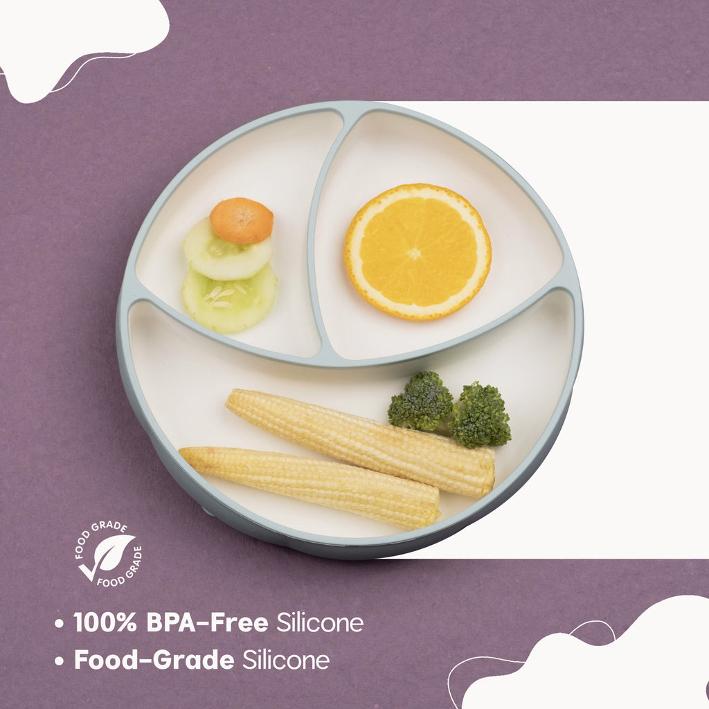 3 Sections , Silicone Baby Plates with Suction