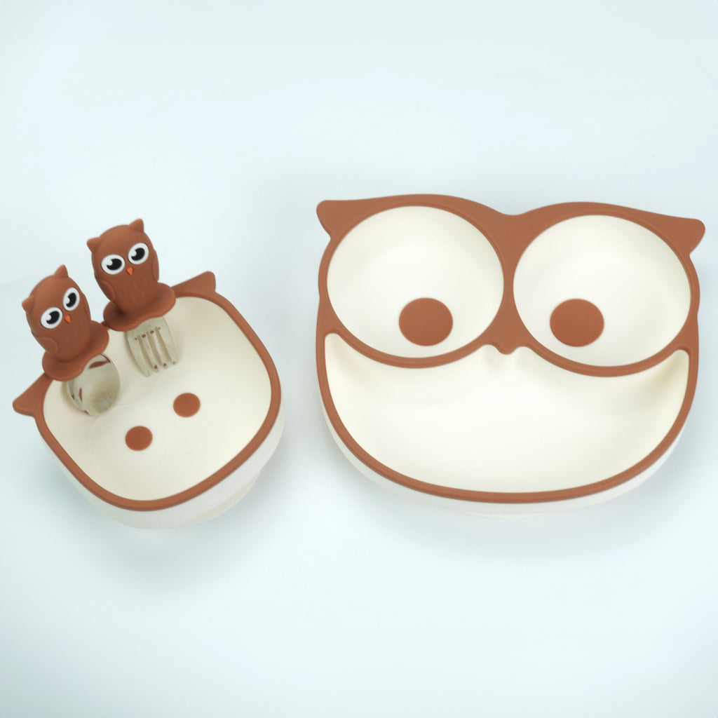 Owl Shaped Silicone Suction Plates and Spoons