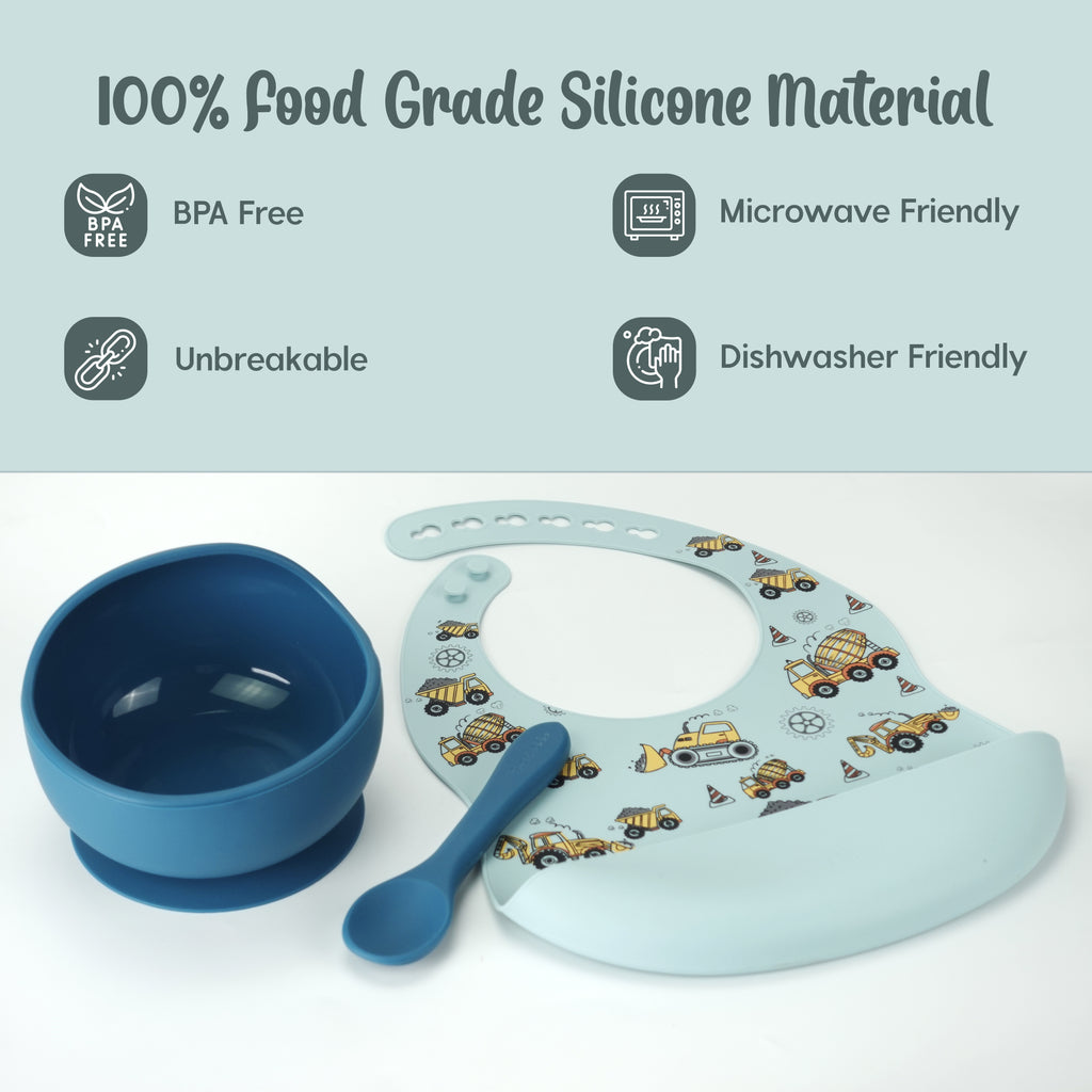 Silicone Suction Bowl Set with Pocket Bib for Kids