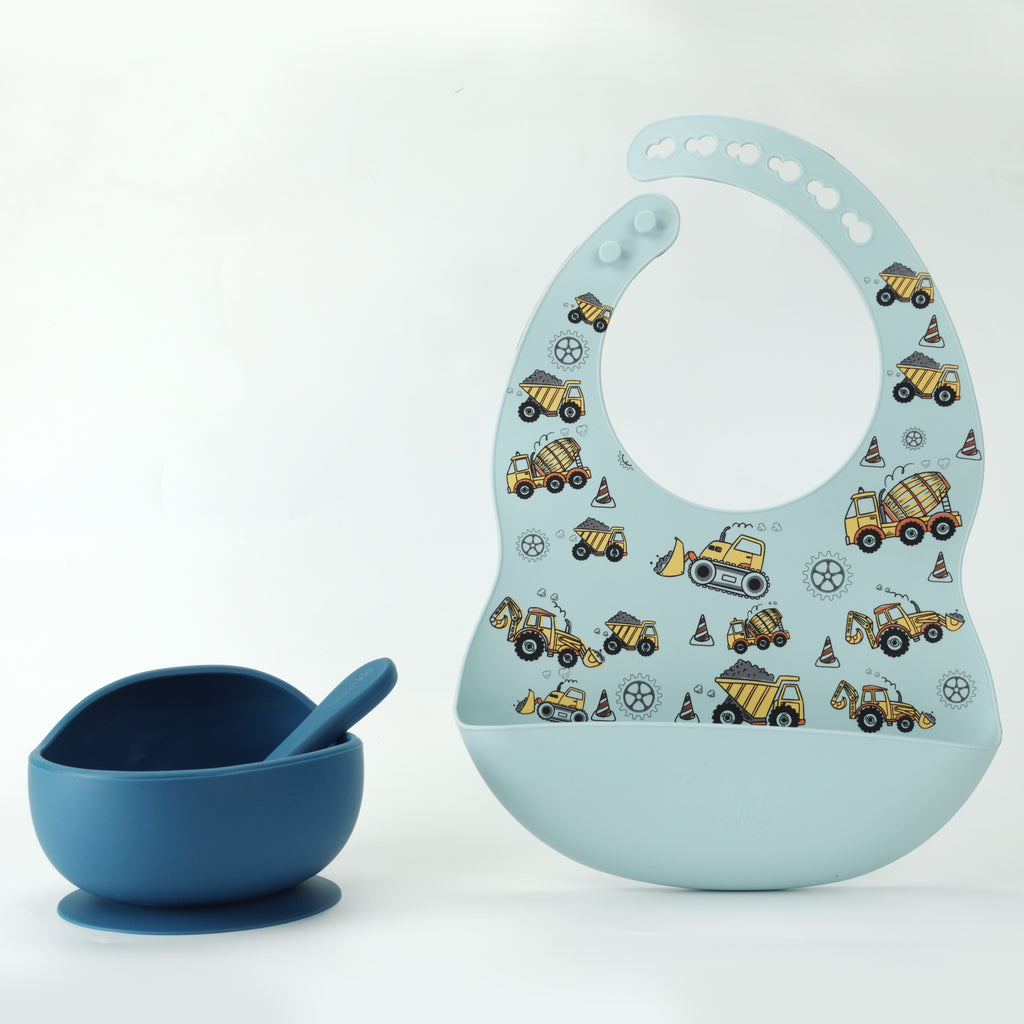 Silicone Suction Bowl Set with Pocket Bib for Babies