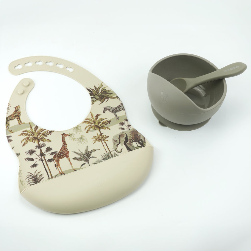 Suction Food Bowls Set with Weaning Bibs for Babies
