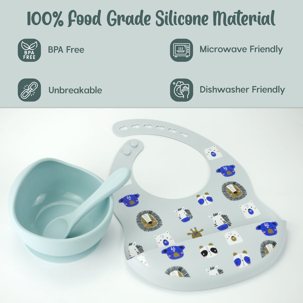Silicone First Feeding Bib with Bowls