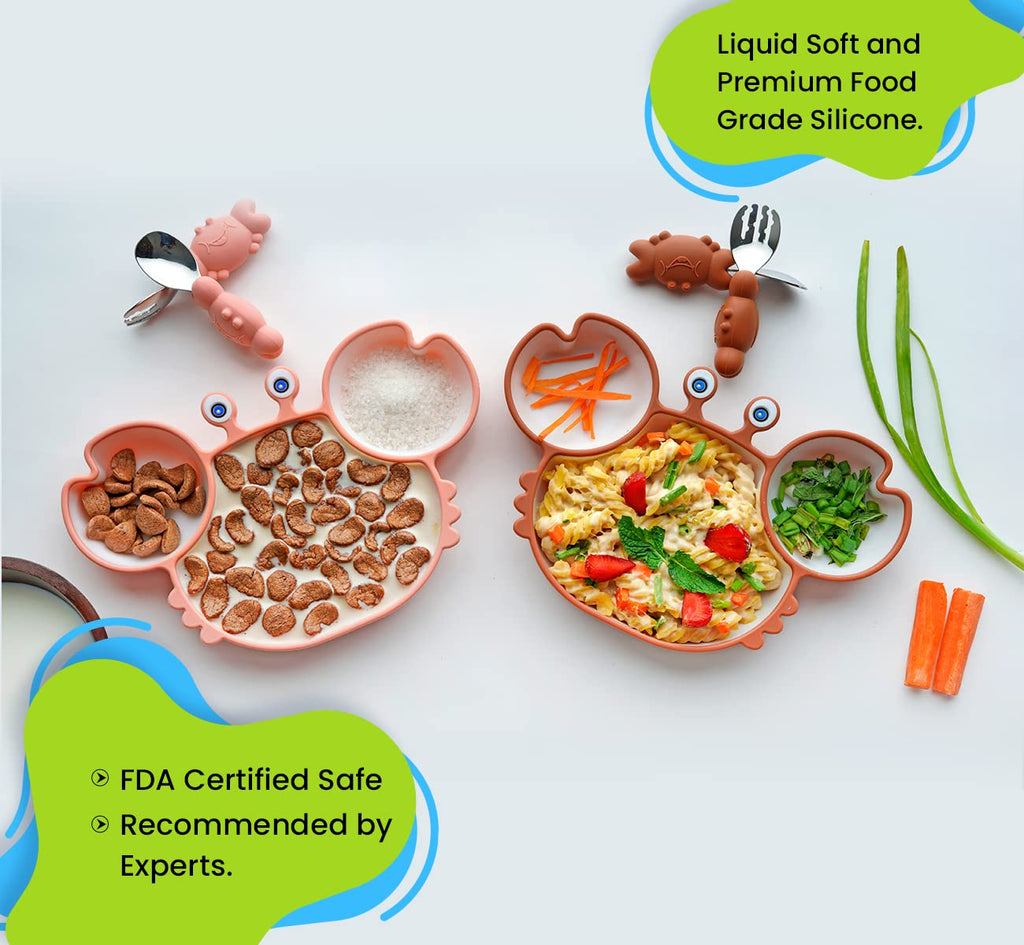 Crab Shape Silicone Suction Plate Sets