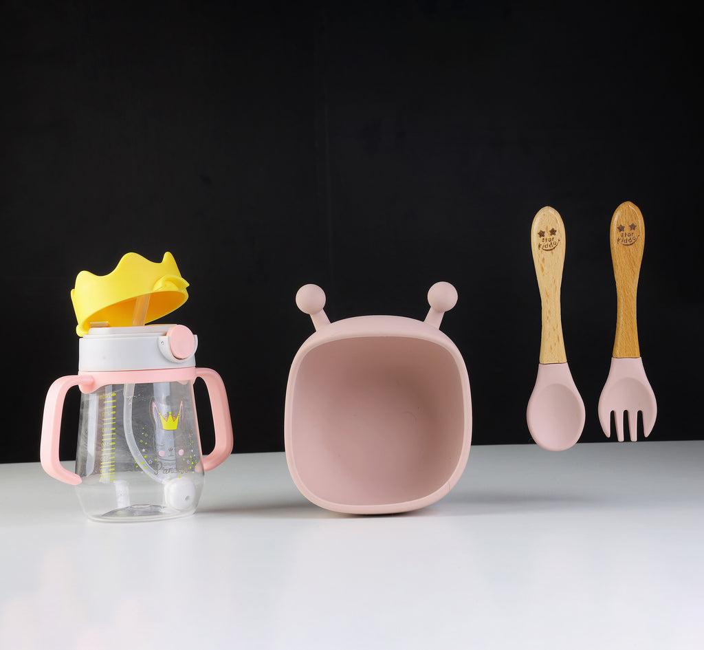 Cute Silicone Suction Bowls with Sipper Bottle Sets